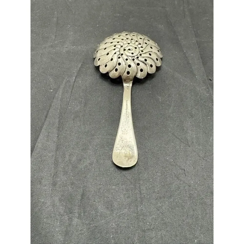 Antique NF Nickel Silver Co Julep Strainer Bon Bon Nut Spoon Scalloped Shell 4